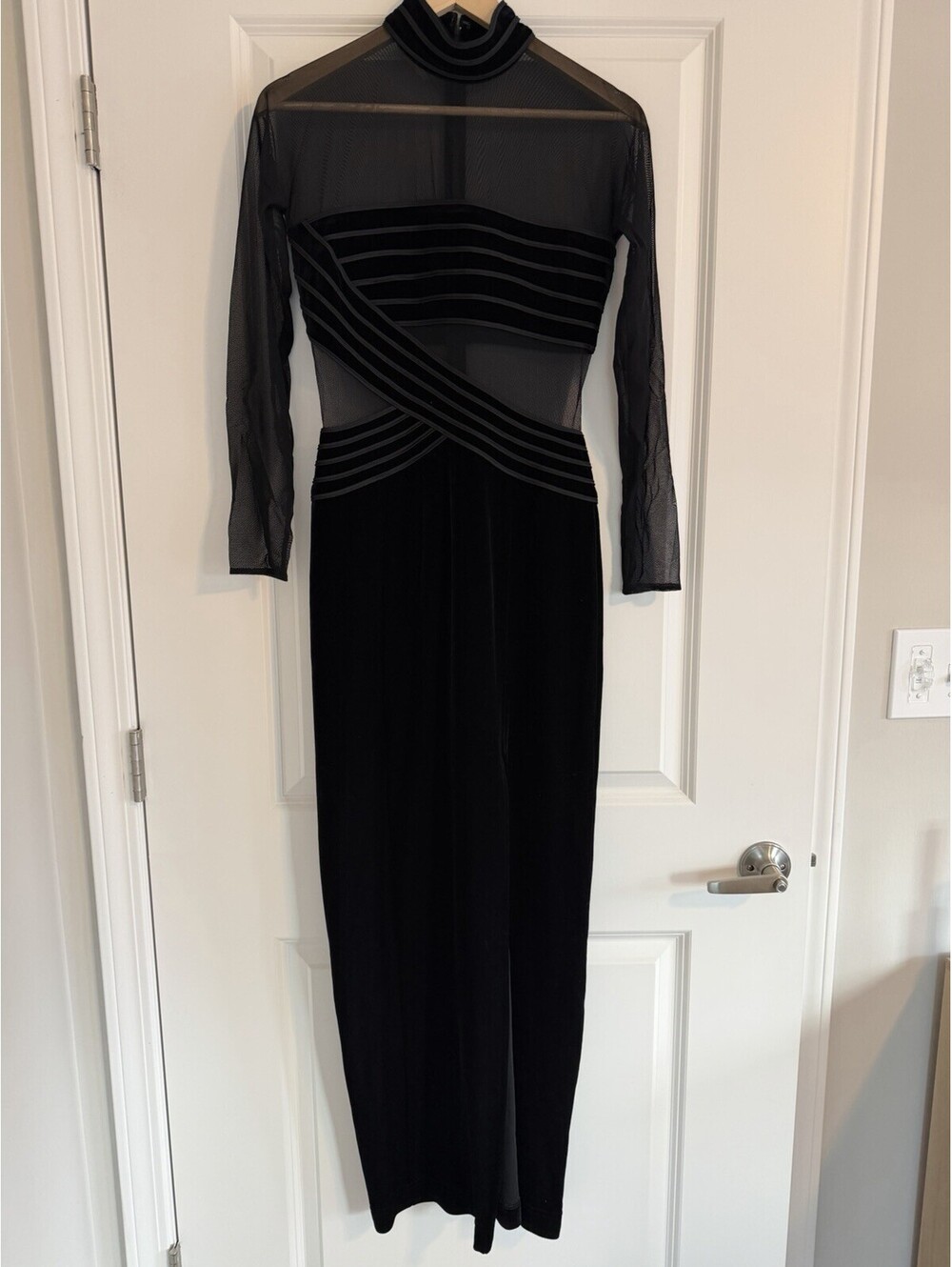Vtg Cache Black Velvet & Mesh Illusion Gown Maxi Dress US S UK 8 Y2K Glam Chic